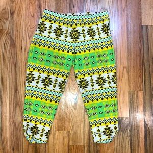 Rocawear Stretchy tribal Lime Green Crop Ruched print leggings L